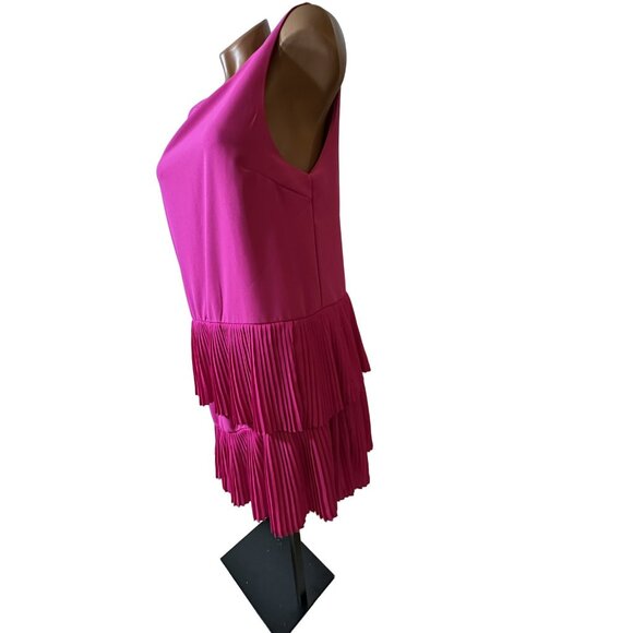 Bold Pink Pleated Tier Party Dress L – Holiday Glam Giftable Statement Look - Picture 2 of 7
